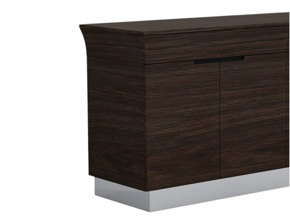 43" Silver and Dark Brown Display Stand With Three Shelves And One Drawer