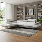 White Leather L Shaped Two Piece Corner Sectional
