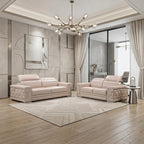 Two Piece Indoor Beige Italian Leather Five Person Seating Set