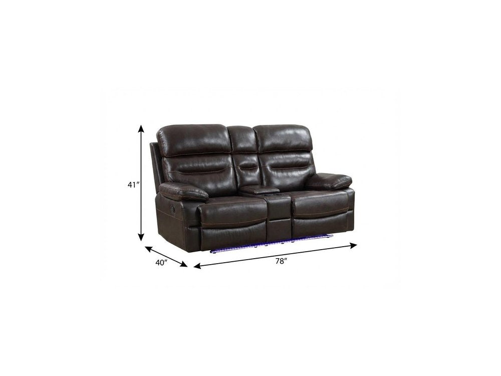 78" Brown Faux Leather Power Reclining Love Seat With Storage