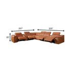 Camel Italian Leather Power Reclining U Shaped Eight Piece Corner Sectional With Console