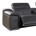 Gray Italian Leather Power Reclining U Shaped Six Piece Corner Sectional With Console