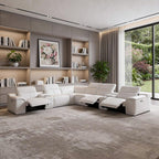 White Italian Leather Power Reclining U Shaped Eight Piece Corner Sectional With Console