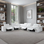 White Italian Leather Power Reclining U Shaped Eight Piece Corner Sectional With Console