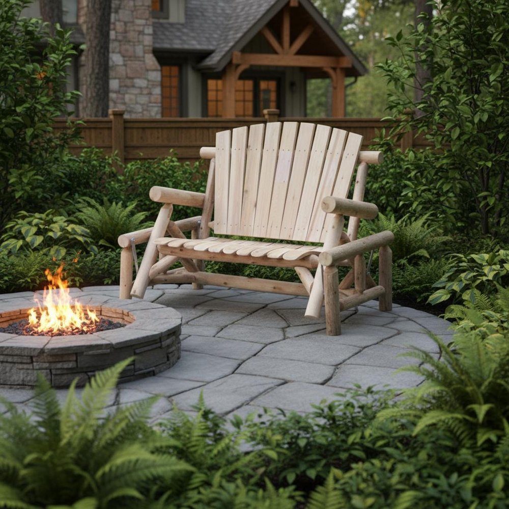 59" Natural Solid Wood Adirondack Chair