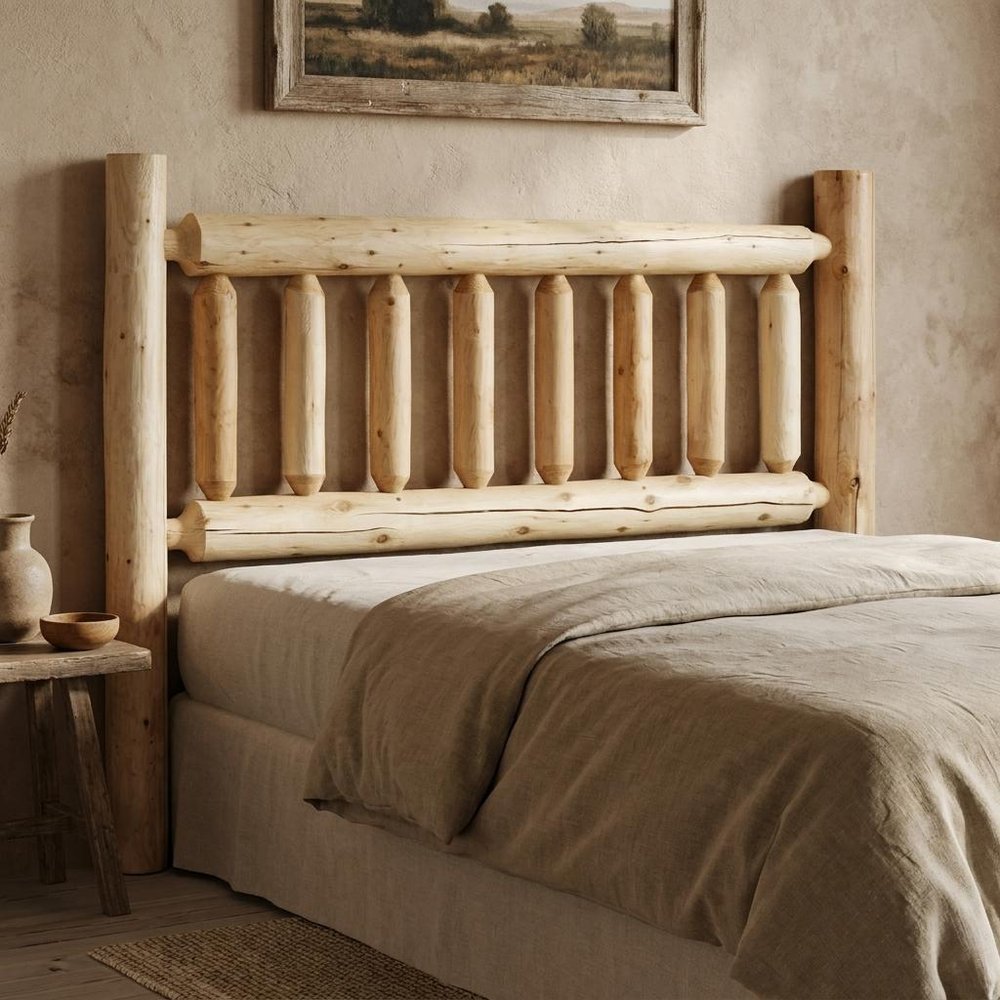 Natural Clear Finish Cedar Log Queen Headboard