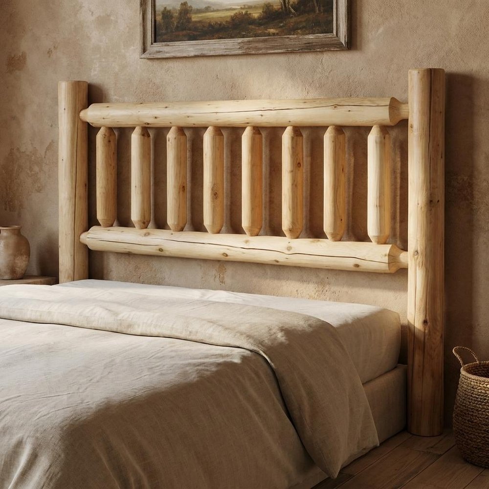 Natural Light Honey Finish Cedar Log Queen Headboard