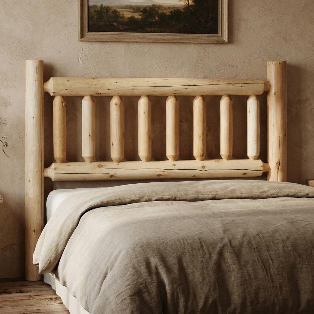 Natural Vintage Brown Finish Cedar Log Queen Headboard