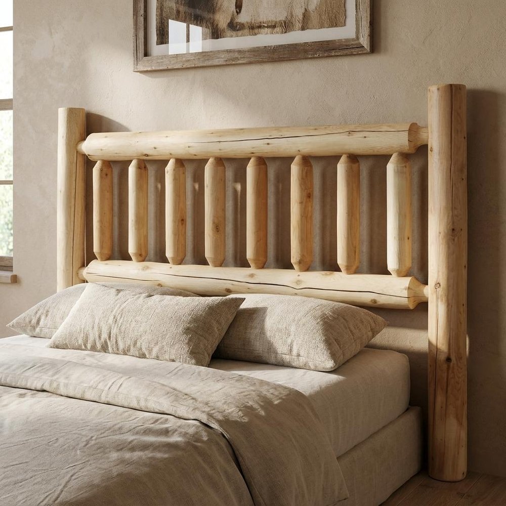 Natural Clear Finish Cedar Log King Headboard