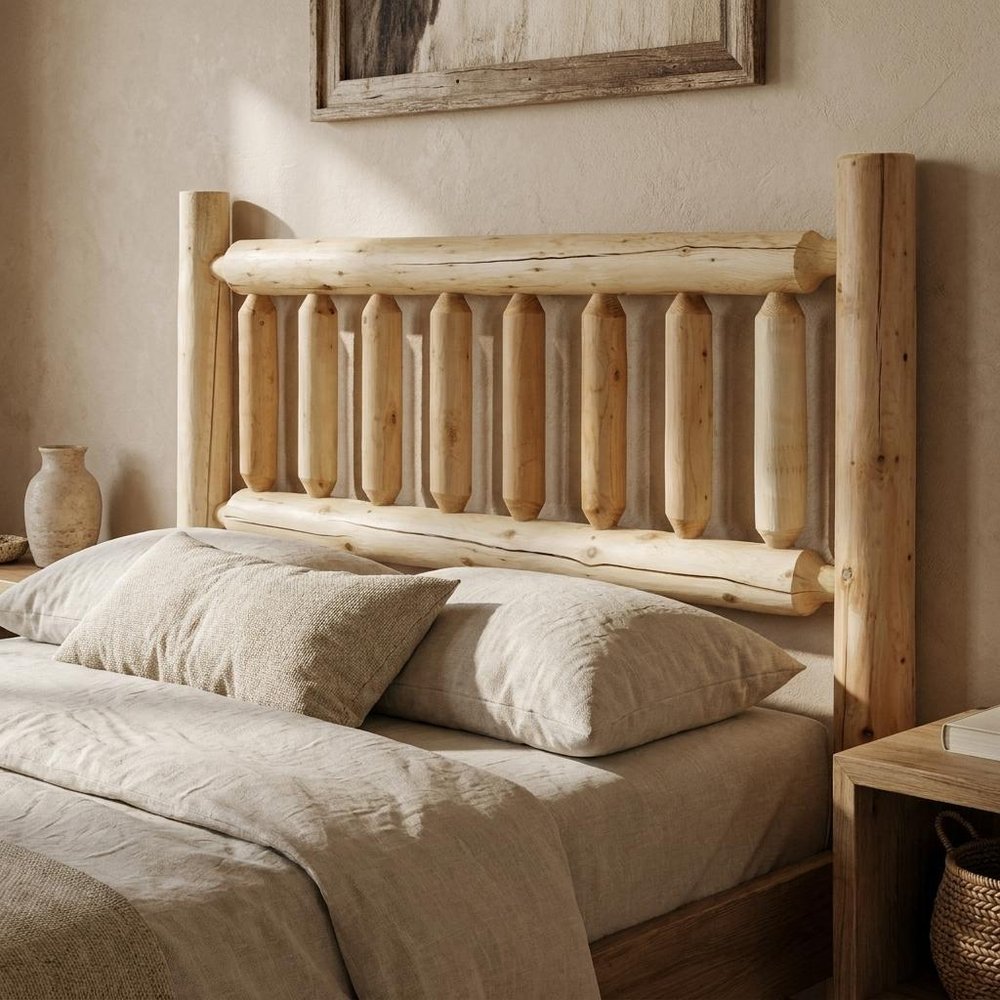 Natural Light Honey Finish Cedar Log King Headboard