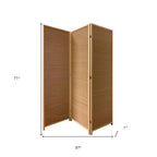 71" Brown Folding Three Panel Screen Room Divider