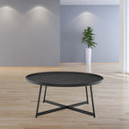 35" Black Wood And Metal Round Frame Coffee Table