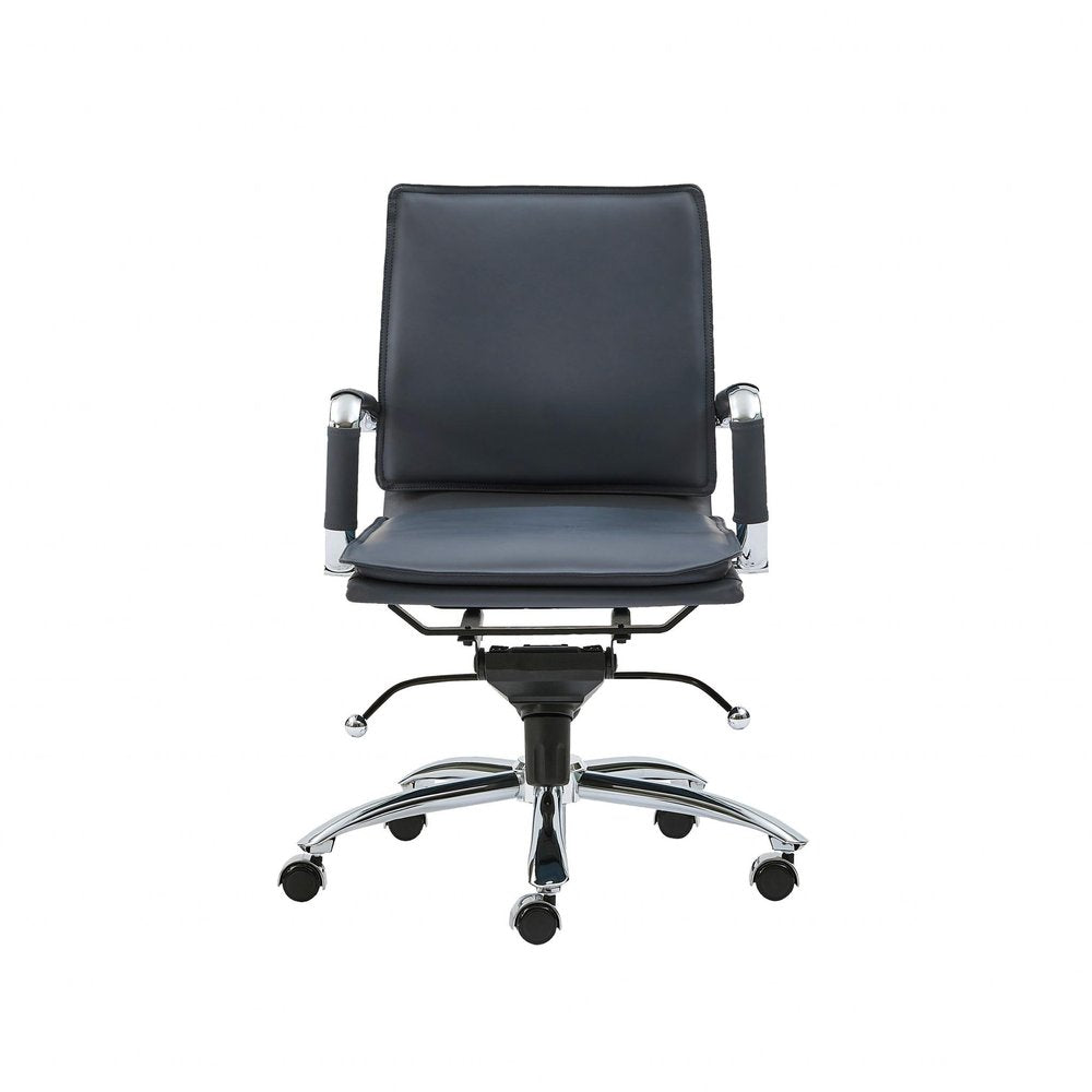 Blue and Silver Adjustable Swivel Faux Leather Rolling Conference Office Chair