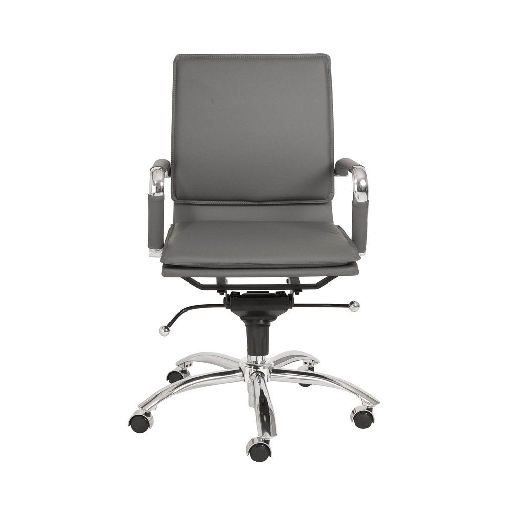 Silver and Gray Adjustable Swivel Faux Leather Rolling Conference Office Chair