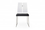 Set of Two Black and Silver Upholstered Faux Leather Dining Side Chairs