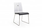 Set of Two Black and Silver Upholstered Faux Leather Dining Side Chairs