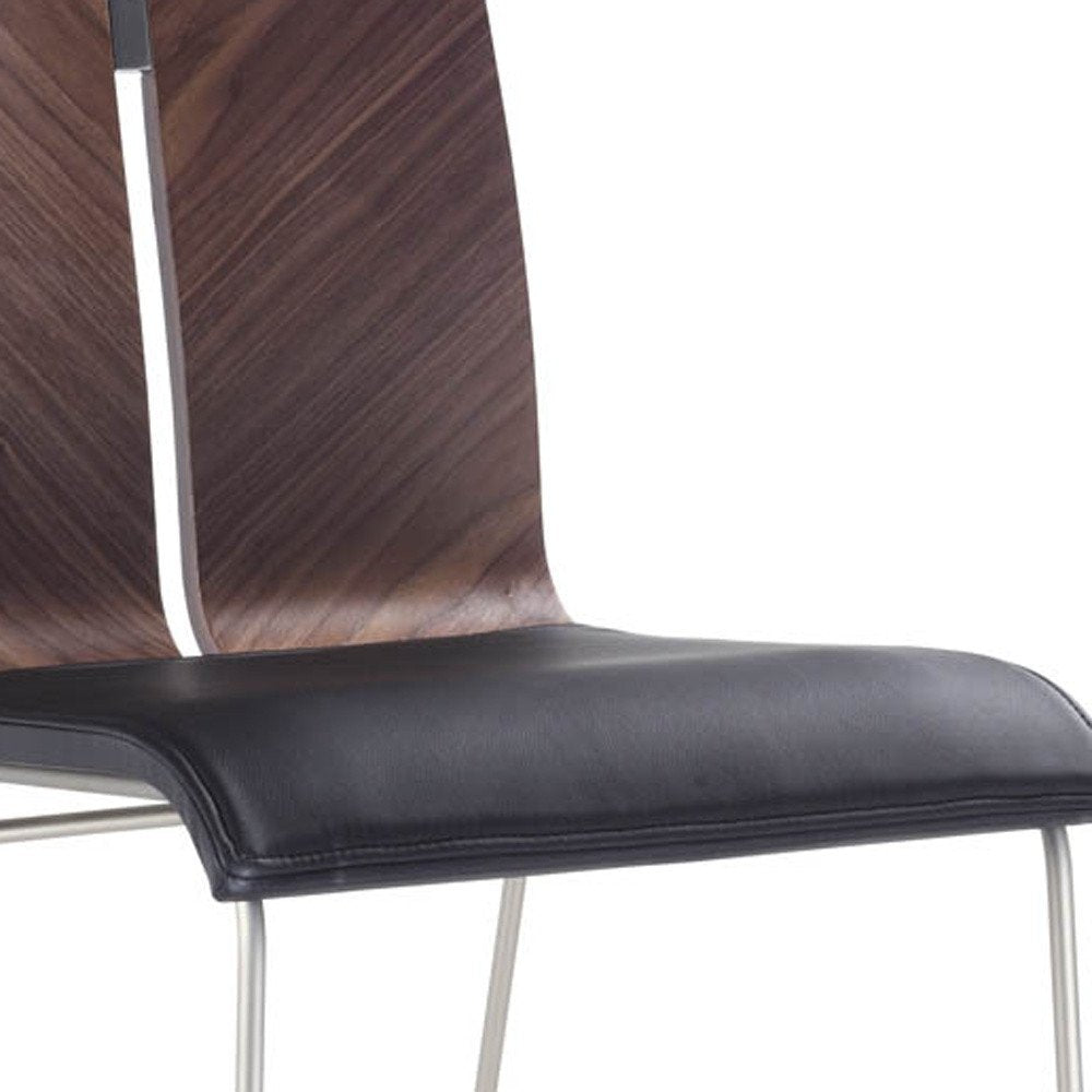 Set of Two Black and Silver Upholstered Faux Leather Dining Side Chairs
