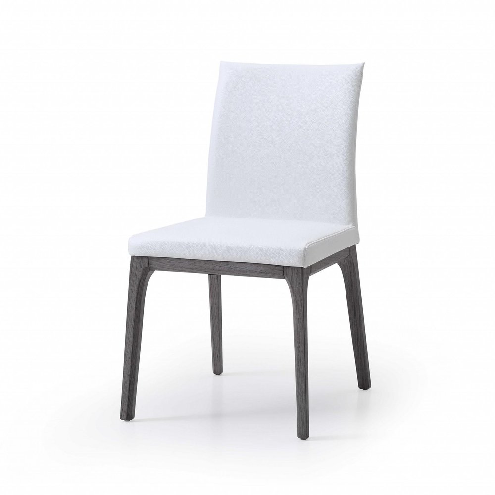 Set of Two Taupe and Gray Upholstered Faux Leather Dining Side Chairs