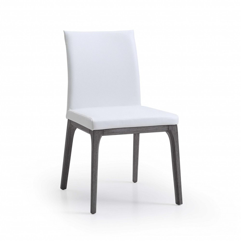 Set of Two Taupe and Gray Upholstered Faux Leather Dining Side Chairs