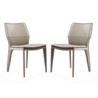 Set of Two Gray Slipcovered Upholstered Faux Leather Dining Side Chairs
