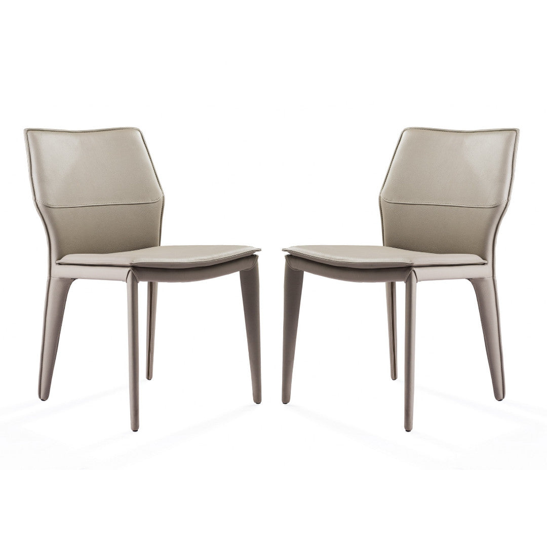 Set of Two Gray Slipcovered Upholstered Faux Leather Dining Side Chairs
