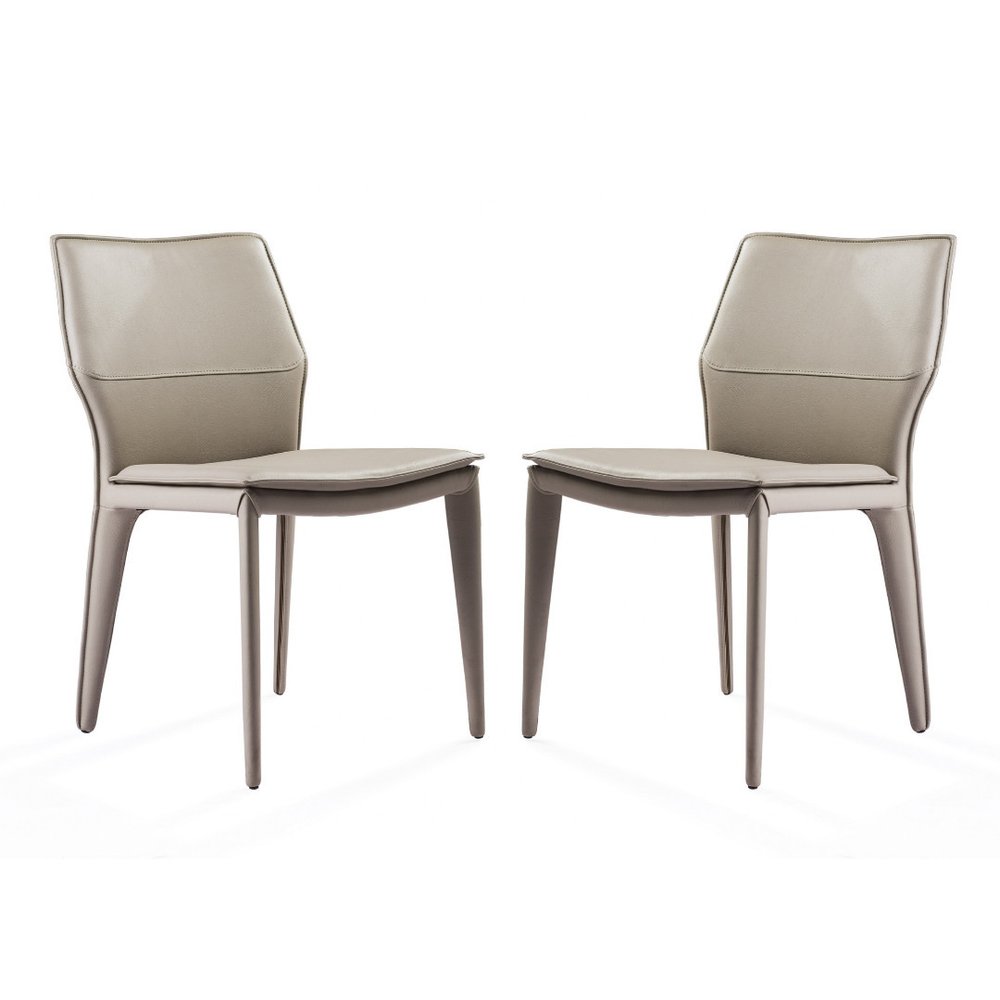 Set of Two Gray Slipcovered Upholstered Faux Leather Dining Side Chairs