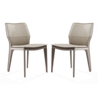 Set of Two Gray Slipcovered Upholstered Faux Leather Dining Side Chairs