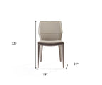 Set of Two Gray Slipcovered Upholstered Faux Leather Dining Side Chairs