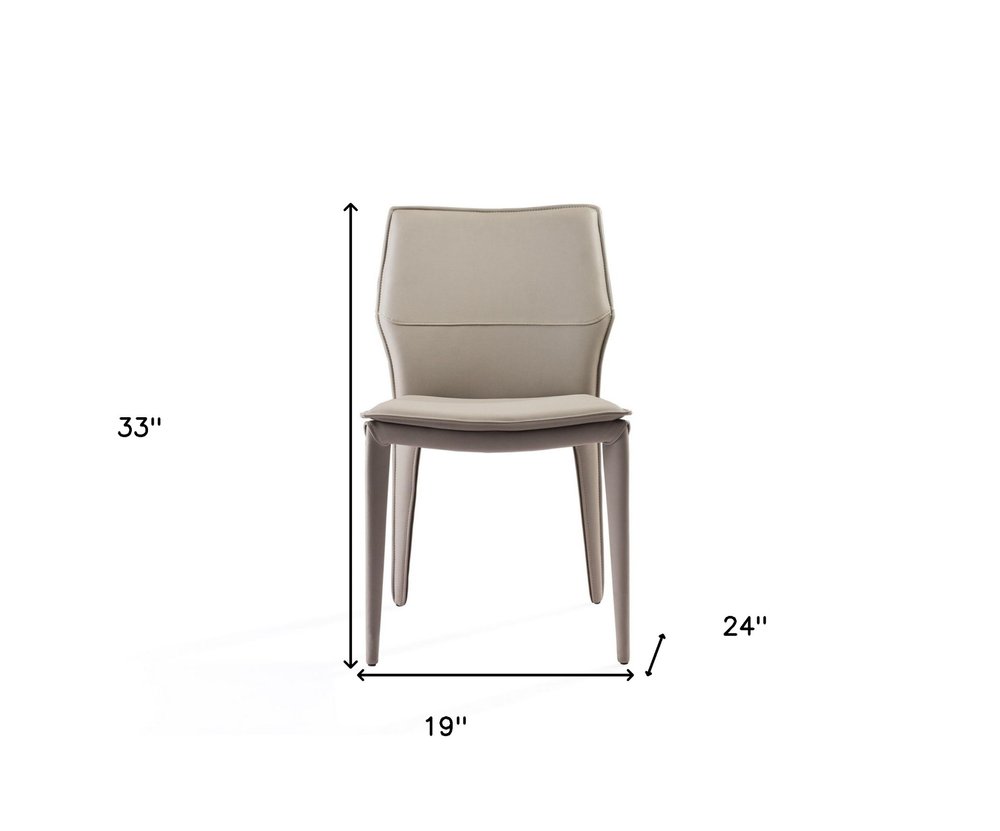 Set of Two Gray Slipcovered Upholstered Faux Leather Dining Side Chairs