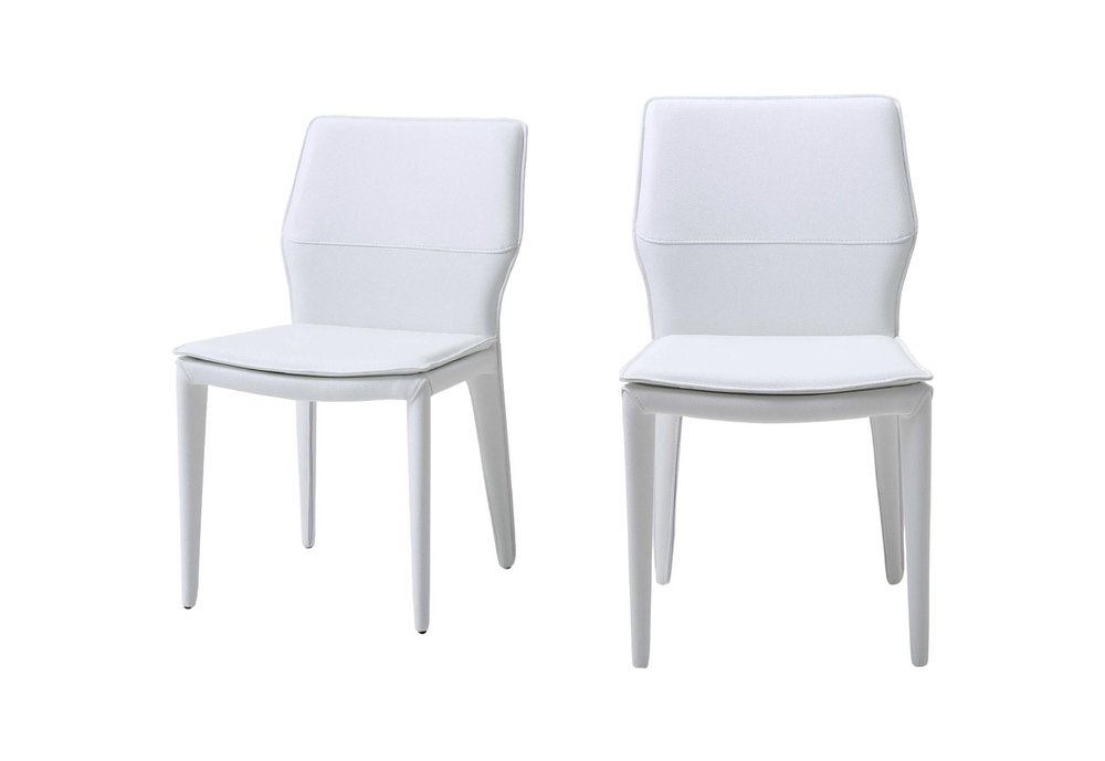Set of Two Gray Slipcovered Upholstered Faux Leather Dining Side Chairs
