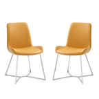 Set of Two Orange and Silver Upholstered Dining Side Chairs