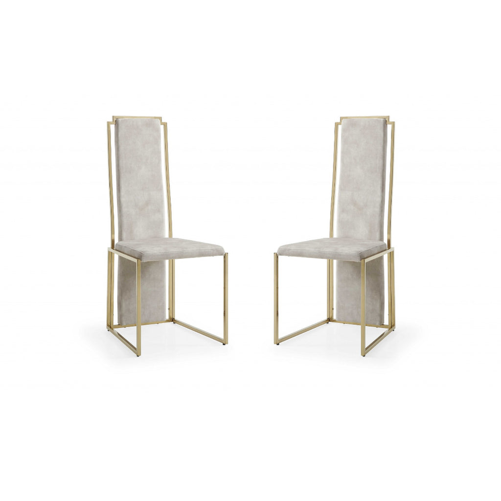 Set of Two Beige and Gold Upholstered Dining Side Chairs