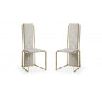 Set of Two Beige and Gold Upholstered Dining Side Chairs