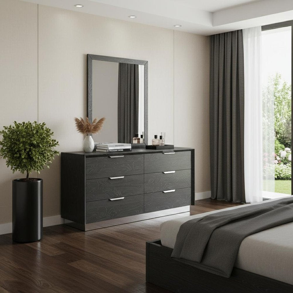 63" Grey Solid Wood Six Drawer Double Dresser