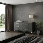 67" Clear Wood Six Drawer Dresser