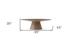 95" Gray Rounded Solid Wood Pedestal Base Dining Table