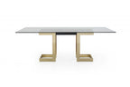 87" Clear And Gold Glass And Stainless Steel Double Pedestal Base Dining Table