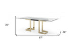 87" Clear And Gold Glass And Stainless Steel Double Pedestal Base Dining Table