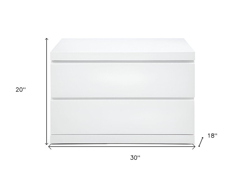 20" White Wood Two Drawer Nightstand