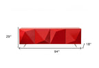94" Red and Silver Stainless Steel and Metal Console Table