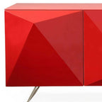 94" Red and Silver Stainless Steel and Metal Console Table