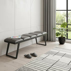 57" Gray Upholstered Faux Leather Bench