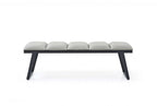 57" Light Gray and Black Upholstered Faux Leather Bench