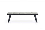 57" Light Gray and Black Upholstered Faux Leather Bench