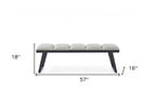 57" Light Gray and Black Upholstered Faux Leather Bench