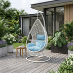 40" Blue and Steel stand finished Metal Outdoor Swing Chair with Blue Cushion