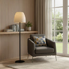 60" Black And White Metal Floor Lamp With White Bowl Shade