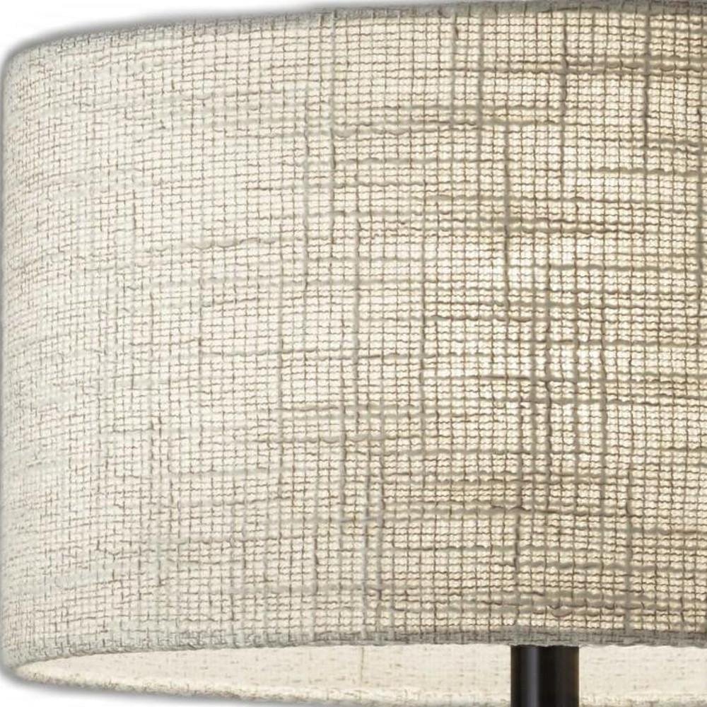 22" Black Metal Geo Triangle Table Lamp With Beige Drum Shade