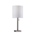 22" Antiqued Brass Metal Cylinder Table Lamp With Off White Drum Shade