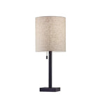 22" Antiqued Brass Metal Cylinder Table Lamp With Off White Drum Shade